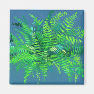 Imã Folhas de Fern, pteridófitas, azul de arte floral