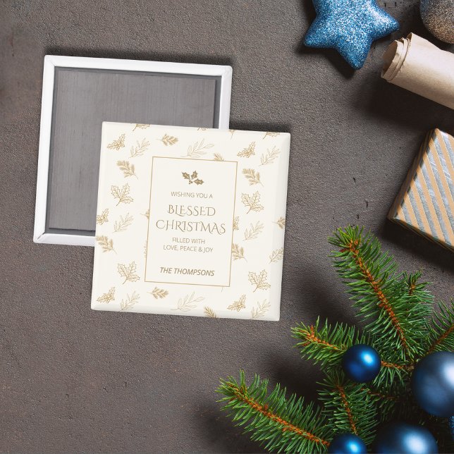 Imã Folhas de Inverno em Ouro Elegante Natal (Criador carregado)