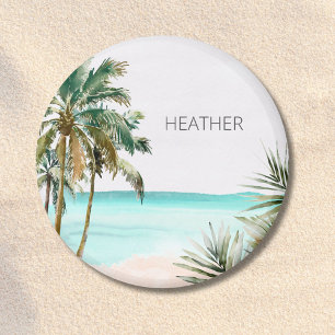 Imã Folhas de Palmeira Tropical Monogramada Praia Azul