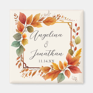 Imã Folhas Elegantes de Outono Aquarela Creme Casament