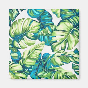 Imã Folhas Tropicais Coloridas De Banana E Monstera