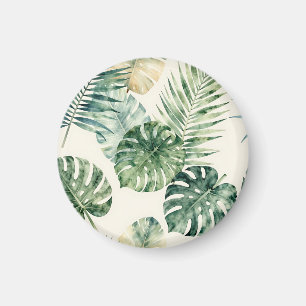 Imã Folhas Tropicais de Aquarela Padrão de Palmeira Mo