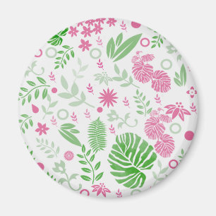 Imã Folhas verdes e rosa e flores