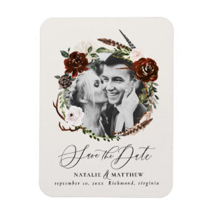 Ímã Foliag russa, casamento com fotos florais de burgu