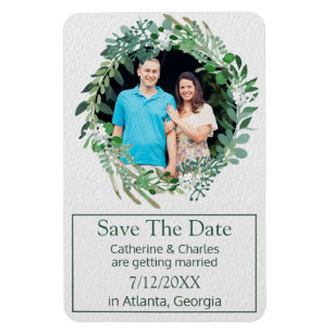 Ímã Foliage Wreath Wedding Date (Salvamento da data)