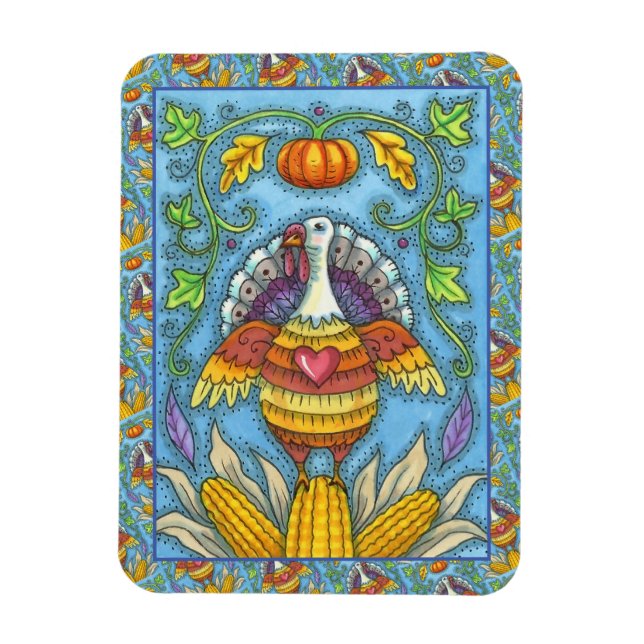 ÍMÃ FOLK ART TURKEY, CORES DE AGRADECIMENTO SAZONAL (Vertical)