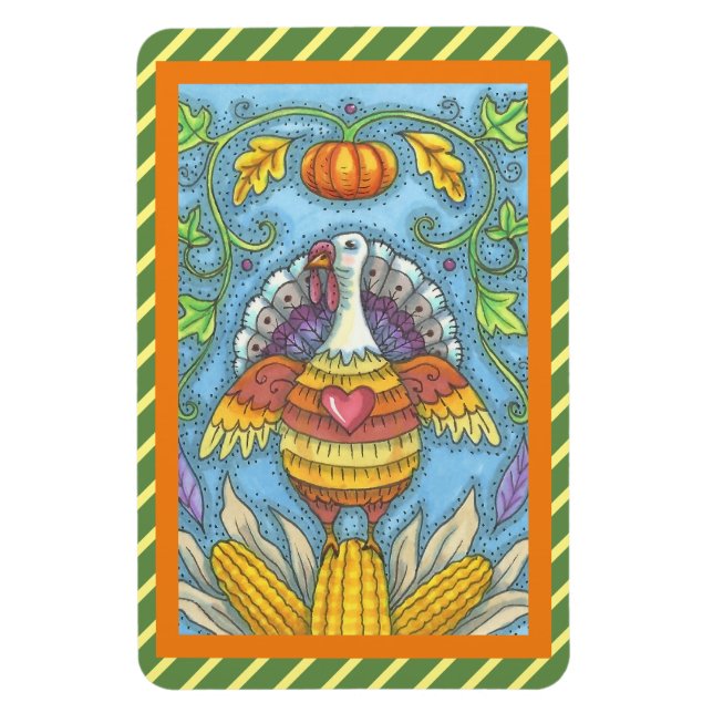 Ímã FOLK ART TURKEY & CORN THANKSGIVING MAGNET Large (Vertical)