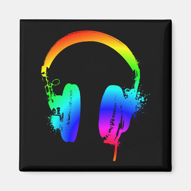 Imã Fones de Ouvido Estêncil Arco-Íris Arte Ímã (Frente)