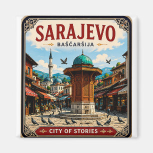 Imã 🧲 Fonte Sebilj de Sarajevo Lembrança de Férias