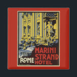 Imã Fonte Vintage Trevi, Hotel Marini Strand, Roma<br><div class="desc">Ilustração Vintage: arte de poster de viagens europeia que inclui a Trevi Fountain e o Marini Strand Hotel, Roma, Roma, Itália, com arquitetura italiana clássica e estátuas de mármore dos homens. A fonte Trevi é a maior fonte barroca de Roma, em Roma, e a lenda diz que, se os visitantes...</div>