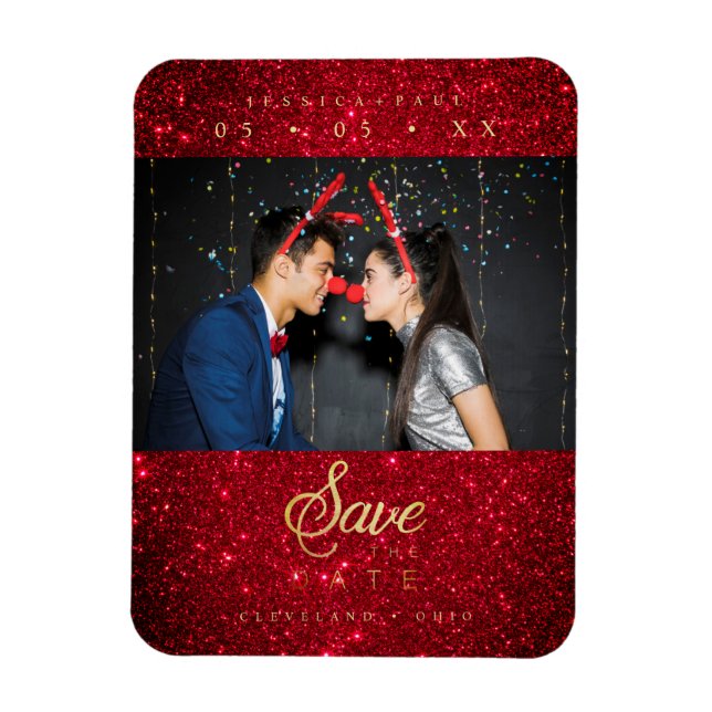 Ímã Fonte Whimsical do Casal de Natal Glitter Fun (Vertical)