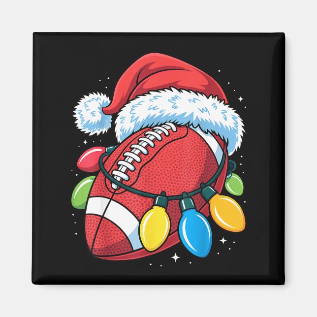 Imã Football Santa Hat Christmas Lights Festive Touchd (Frente)