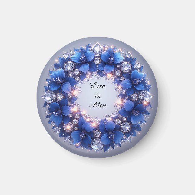 Imã Fora Elegante Adorada Com Flores Azuis (Frente)