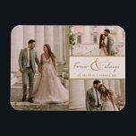 Ímã Forever e Sempre Rosa Dourado Casamento Fotográfic<br><div class="desc">Celebre a sua história de amor com o Dourado casamento de fotos de sempre e rosa graças ao seu Magnet — uma forma bela e duradoura de expressar sua gratidão à família e aos amigos. Projetado com uma elegante colagem de três fotos, este ímã permite mostrar seus momentos de casamento...</div>