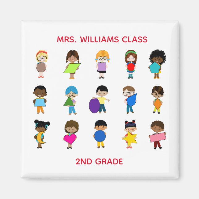 Imã Formas Coloridas Crianças Multiculturais (Frente)