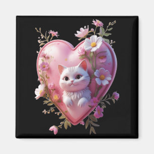 Imã Formato de coração fofo com um gato Design engraça