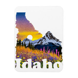 Ímã Formato de Idaho com montanha e flores silvestres
