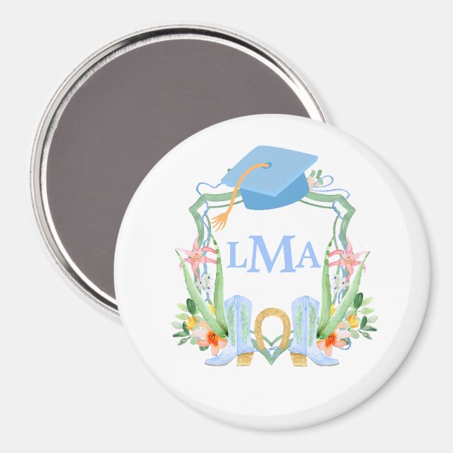 Imã Formatura de Monograma de Cowgirl Sulista Préppy (Front/Back)