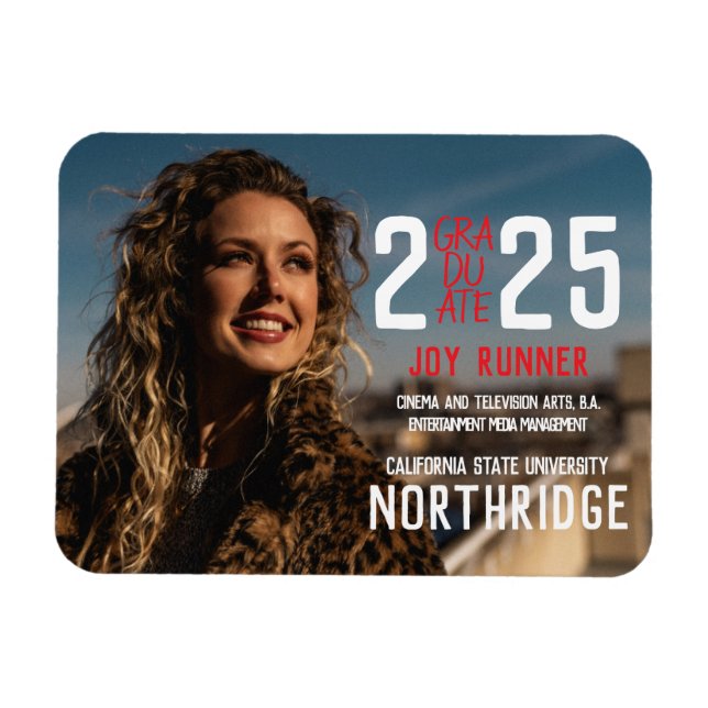 Ímã Formatura Negra Turma de 2025 Foto Graduação (Horizontal)