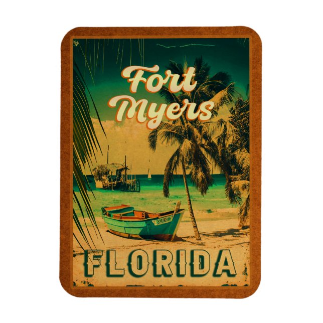 Ímã Fort Myers Beach Retro Florida Retro Souvenir 80s (Vertical)