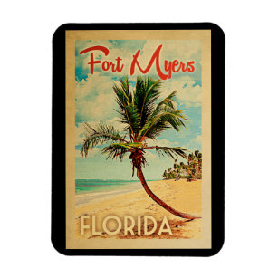 Ímã Fort Myers Magnet Florida Palm Tree Beach Vintage