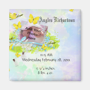 Imã Foto amarela do pássaro e borboleta