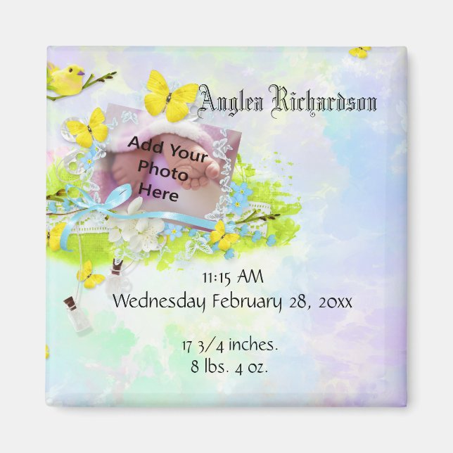 Imã Foto amarela do pássaro e borboleta (Frente)