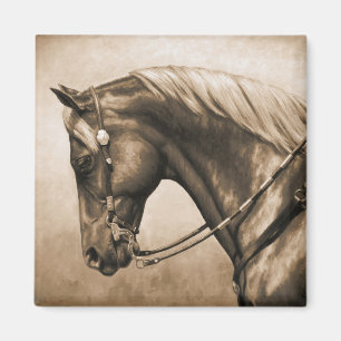 Imã Foto antiga do Cavalo Ranzeiro Ocidental Sepia