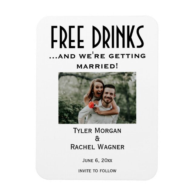 Ímã Foto "Bebidas Gratuitas" Salvar as Datas (Vertical)