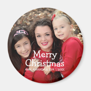 Imã Foto branca personalizada do Feliz Natal do