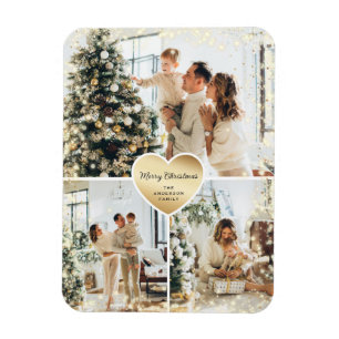 Ímã Foto Cardíaca Sparkly Dourada Feliz Magneta de Nat