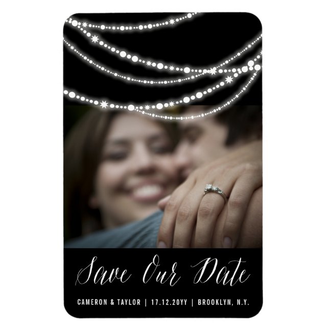 Ímã Foto Chic Com Luz De na moda Brilho Salvar A Data (Vertical)