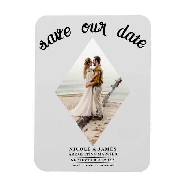 Ímã Foto Cinza Claro Diamante Casamento Salvar a Data (Vertical)