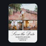 Ímã Foto Colagem Casamento Salvar O Íman De Data<br><div class="desc">Casamento de Colagem de Fotos Salve o Magnete de Datas contém 3 fotos e modelo de texto.Um design perfeito para um casamento simples e moderno.Clique no botão personalizar para personalizá-lo com seu texto e fotos.Visite minha loja " loveyouart" para outros designs ou similares.</div>