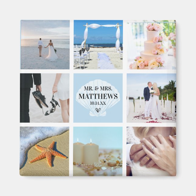Imã Foto Collage Magnet Wedding Favor Seashell (Frente)