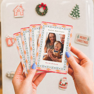 Ímã Foto Colorida de Natal em Família com Estilo Retrô