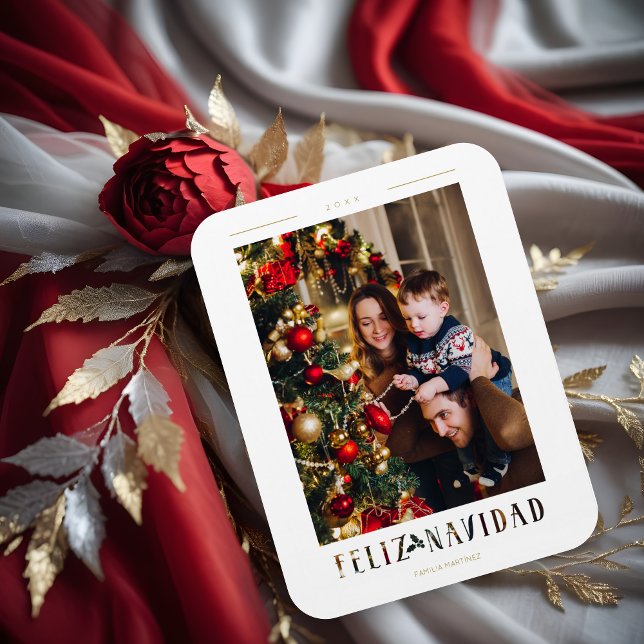 Ímã Foto da Caligrafia Moderna Feliz Navidad Espanhola (Spanish Feliz Navidad Modern Typography Paper Laser Cut Effect Photo Holiday Magnet Card. )