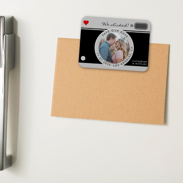 Ímã Foto da Câmara Negra Casamento Único Salvar A Data (Criador carregado)