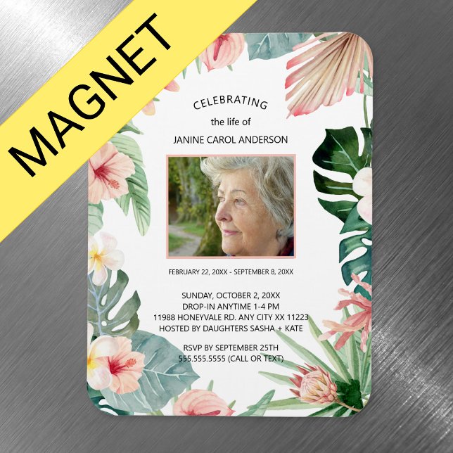 Ímã Foto da celebração Tropical floral rosa (Criador carregado)