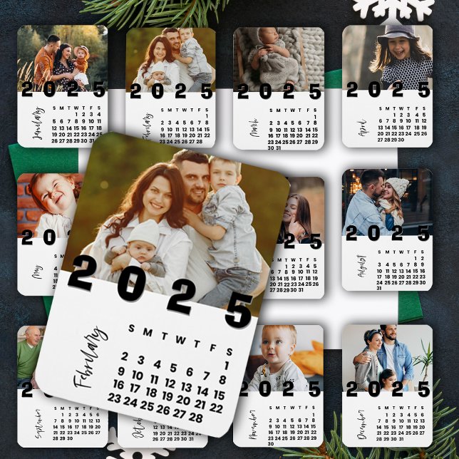 Ímã Foto da Família Calendário do Ano Novo 2025 Fevere (New Year 2025 February Calendar Family Photo Magnet)