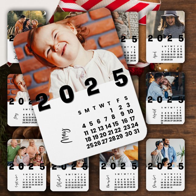 Ímã Foto da família de calendário para 2025 (New Year 2025 May Calendar Family Photo Magnet)