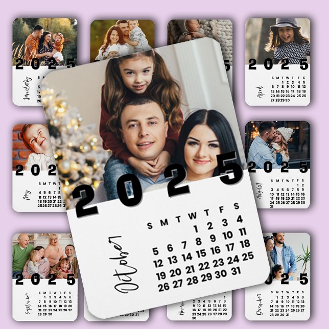 Ímã Foto da Família de Calendários do Ano Novo 2025 (New Year 2025 October Calendar Family Photo Magnet)
