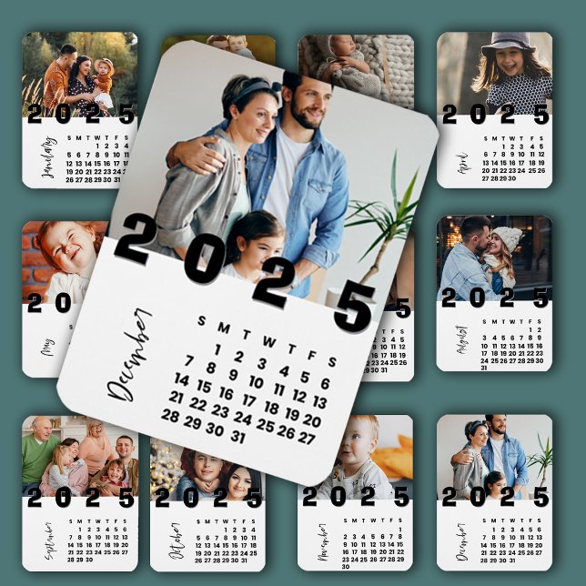 Ímã Foto da Família de Calendários do Novo Ano 2025 De (New Year 2025 December Month Calendar Family Photo Magnet)