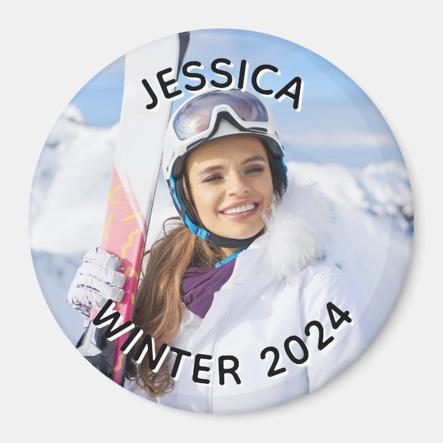 Imã Foto da Família de Texto Curva Preta e Branca (Frente)