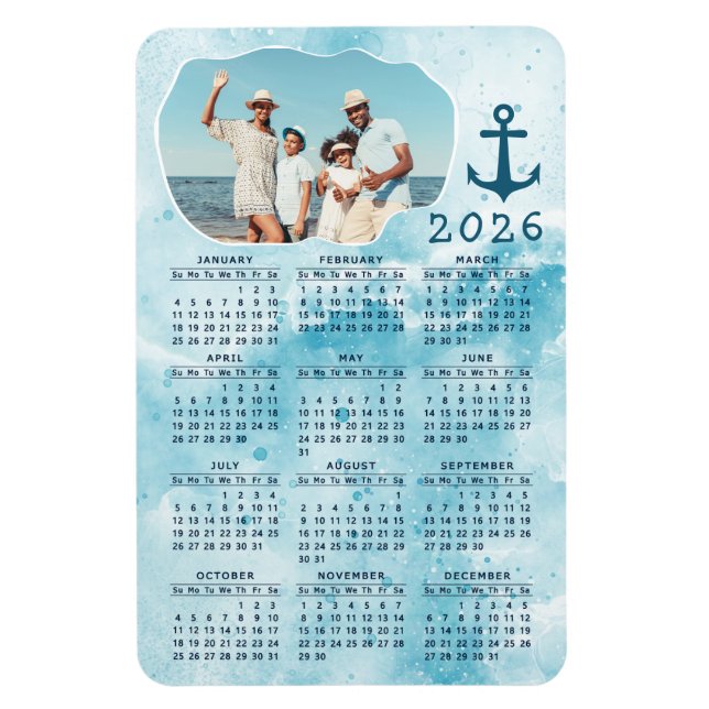 Ímã Foto Da Família Do Oceano Costeiro Calendário 2023 (Vertical)