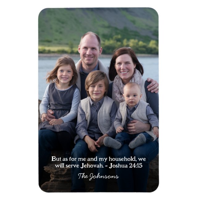 Ímã Foto da família personalizada Joshua 24:15 (Vertical)
