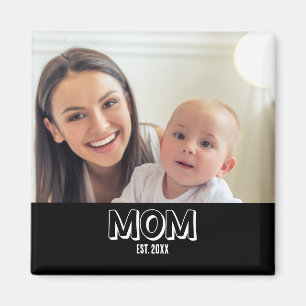 Imã Foto da Mamãe Tipografia Minimalista Ano de Fundaç