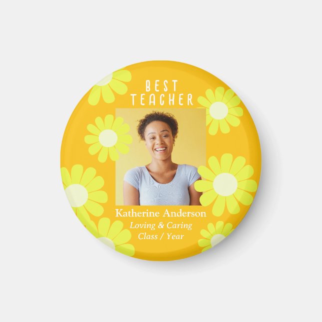 Imã Foto da Melhor Professora Daisy Amarelo Laranja (Frente)