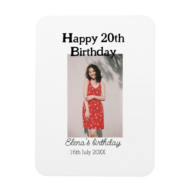 Ímã Foto de 20 de aniversário feliz, simples e simples (Vertical)