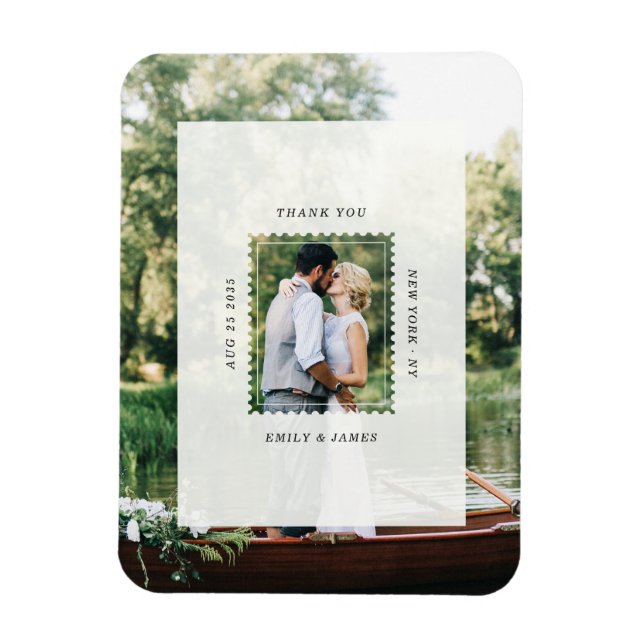 Ímã Foto de Agradecimento de Casamento com Selo Postal (Vertical)
